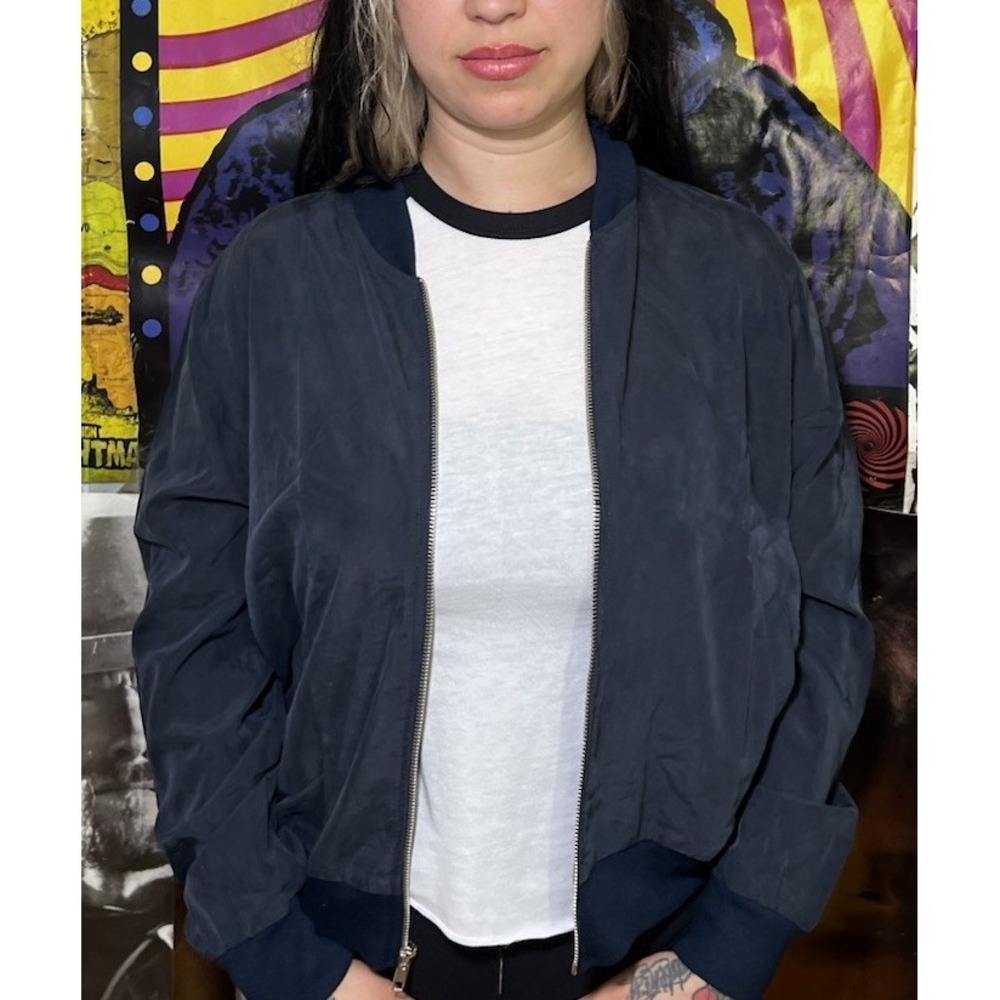 American Apparel Bomber Jacket Women Size X Small USA Modal Blue Indie Sleaze